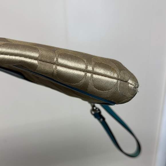 Coach Tan and Teal Clutch Wristlet - Picture 4 of 11